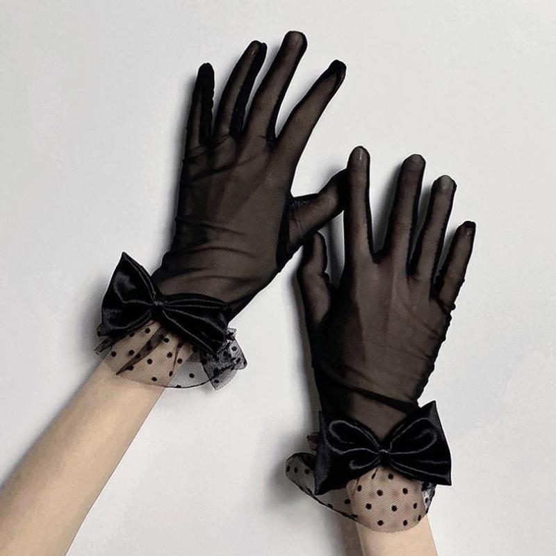 Women Black Summer Uv-Proof Driving Gloves Mesh Fishnet Gloves Lace Mittens Full Finger Girls Lace Fashion Gloves