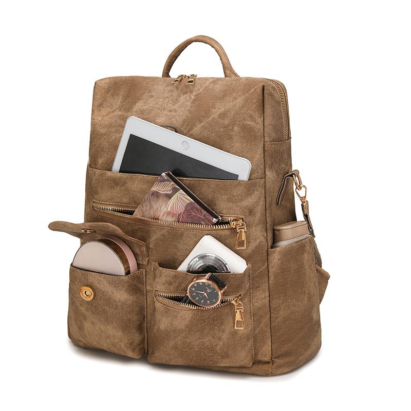 PU Backpack Multi Pocket Zipper Closure Casual Daypack for Women Daily Travel