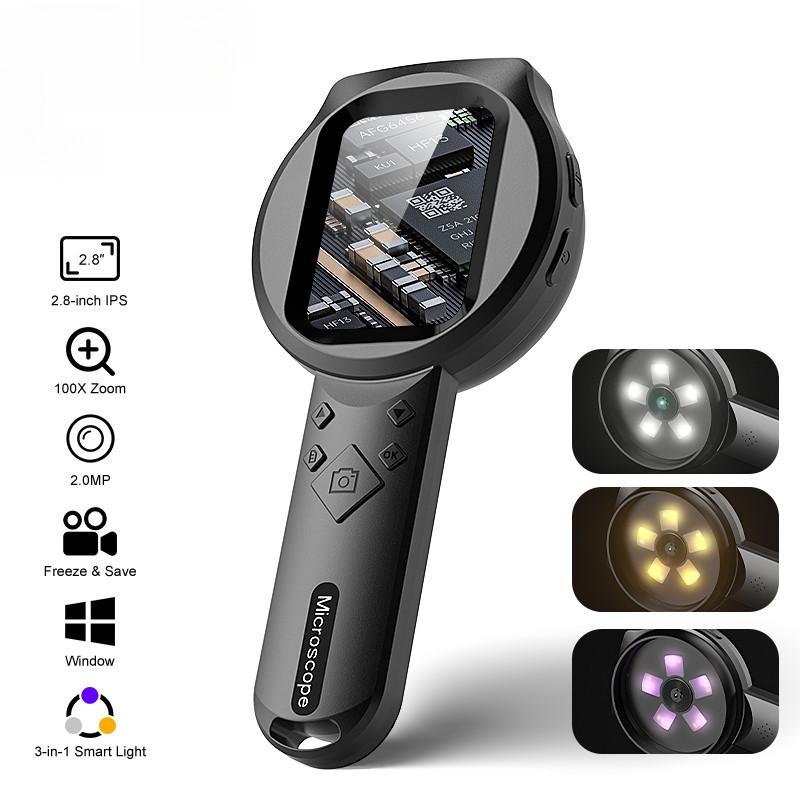 2.8-Inch 100X Magnifying Glass Portable Skin Scalp Analyzing Electronics Repair Digital Magnifier HD Handheld Microscope