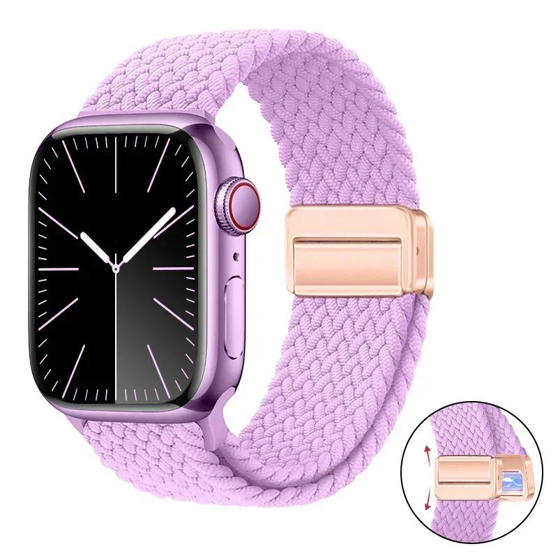 Magnetic Braided Loop Strap For Apple Watch Band 45mm 41mm 44mm 42mm 46mm Ultra 3 49mm Nylon Bracelet iWatch 11 10 9 8 7 6 5 SE