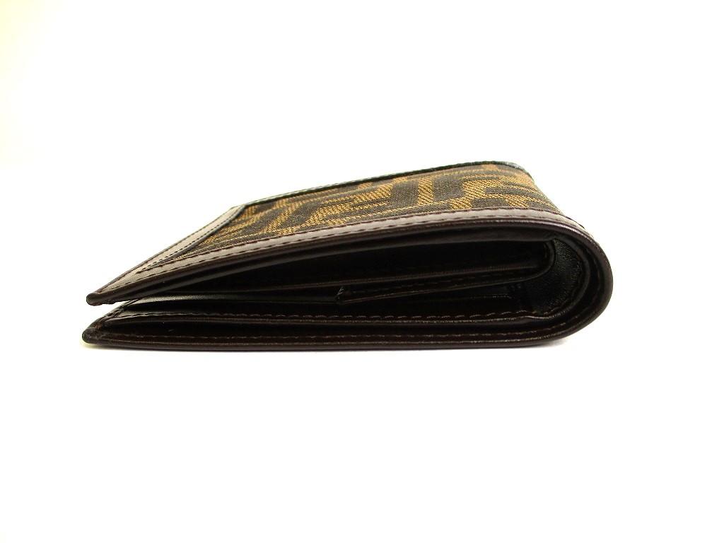 Authentic FENDI Zucca Dark Brown Canvas Leather Bifold Wallet Compact Wallet #9778  Refurbished