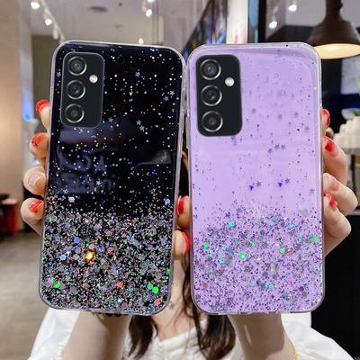 Cute Girl Glitter Stars Soft Silicone Phone Case Cover for Samsung Galaxy A05 A05S A15 A25 A35 A55 5G S23 FE S24+ Plus Ultra A54 A34 A24 A14 4G 5G