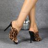 Fashion Sexy Leopard Print Women's High Heels Slippers Fashion Peep Toe Stiletto Shoes Mules Slides Summer Sandals Zapatos Mujer Size35