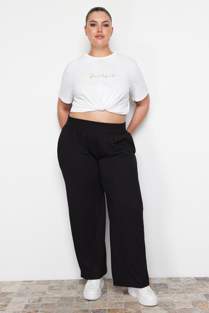 Women's Style Plus Size Black High Waist Knitted Trousers