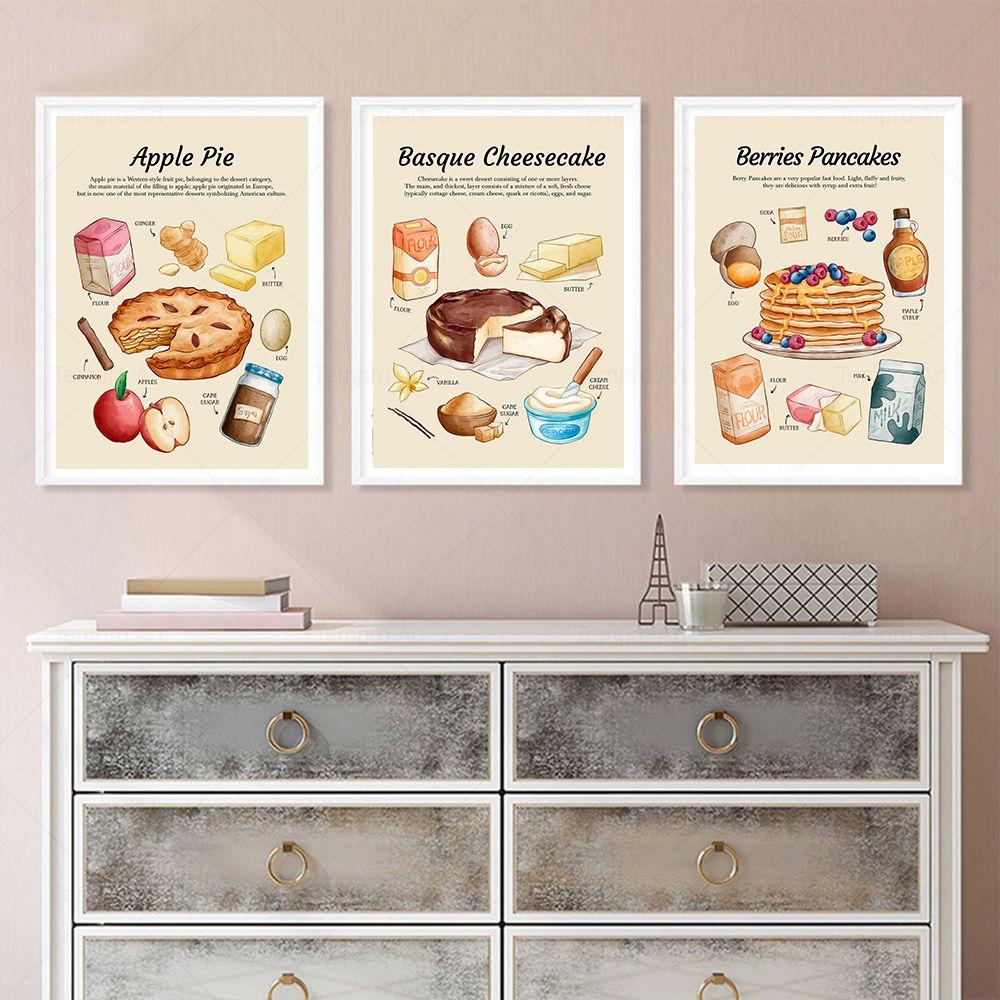 Apfelkuchen, Kuchen, Pfannkuchen, Gelato, Tiramisu, Suppe, Ramen, Leinwandgemälde, Lebensmittel, Poster, Drucke, Wandbilder, Küche, Esszimmer, Dekor