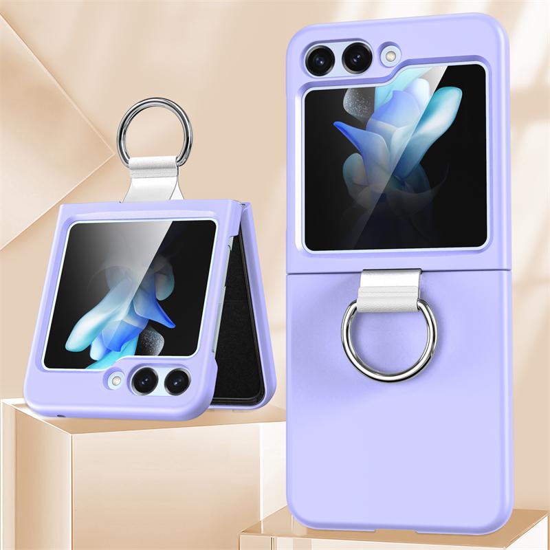 Solid Color Folding With Finger Ring Buckle Case For Samsung Z Flip 6 5 Zflip 5 Z Flip4 Z Flip 3 5G Shockproof Matte Clear Cover