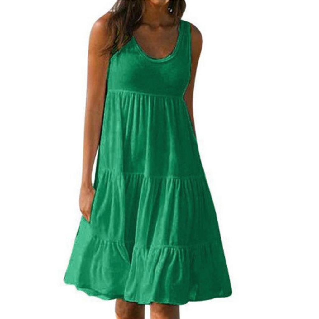 Women's Vest Dresses Summer Spring Pleated Bohemian Dresses Cute Sleeveless Flowing Beach Straight T-Shirt Tank Dresses Round Neck Dresses