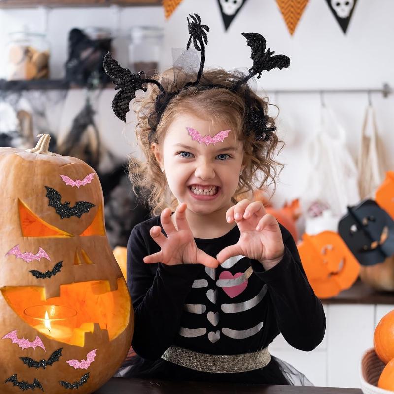 500Pcs/roll Laser Black Bat Waterproof Glitter Self-Adhesive Decals Halloween Bat Stickers For Party Scrap DIY Accessories