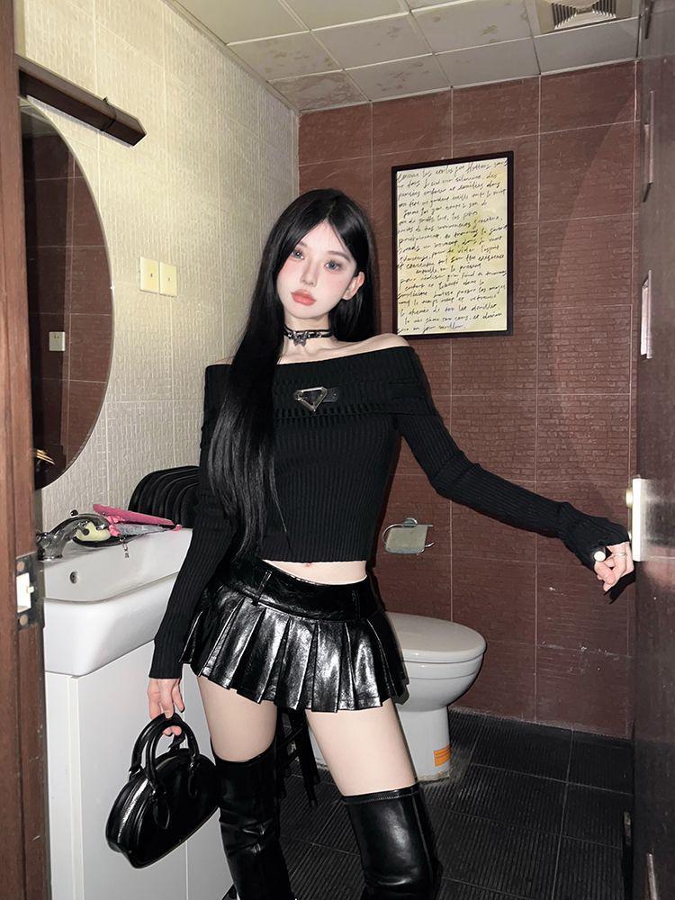 Sweet Spicy Girl One-Shoulder Knitted Top - Autumn/Winter Long Sleeve Off-Shoulder Sweater