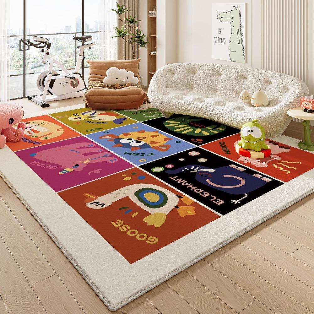 Kids Cartoon Carpet Mat Rug Colorful Monster Flower Pattern Soft Non-slip Floor Mat for Children's Playroom Home Decoration