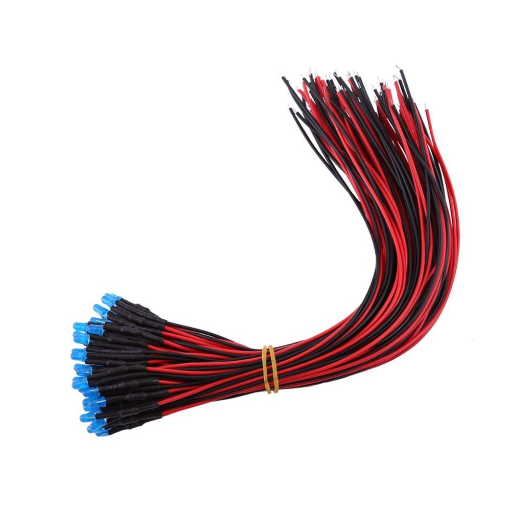 50PCS 3mm Pre Wired LED Diodes DC 12v 20cm Wires Diffused LED Lights Red Orange Blue Slow Flashing LED Lamps DIY Electronics