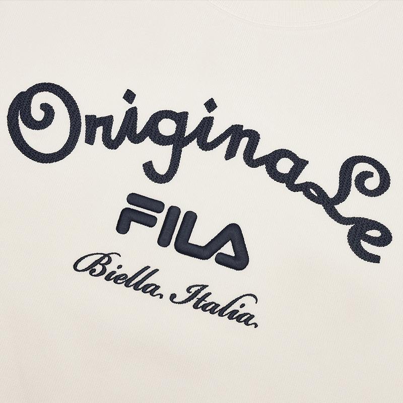 FILA Fashionable Versatile Knitted Round Neck Pullover Sweatshirt Women sweatshirt Cloud-Mushroom-White F11W519214FWT