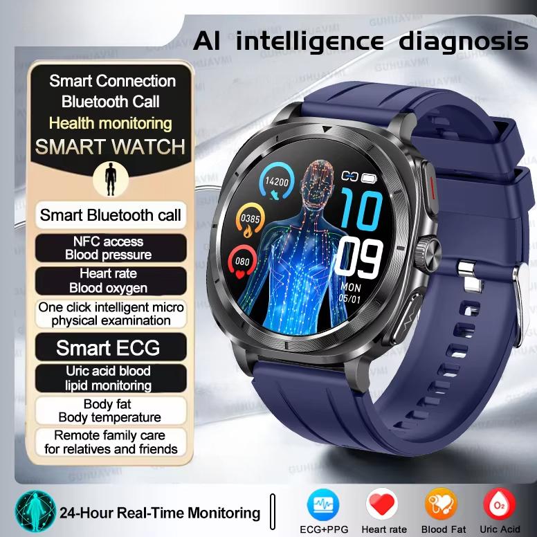 

2025 Новые Смарт-часы Health Watch 7 Ultra Мочевая кислота Липиды крови ЭКГ+ФПГ Кровяное давление Пульс Смарт-часы Blue-silicone