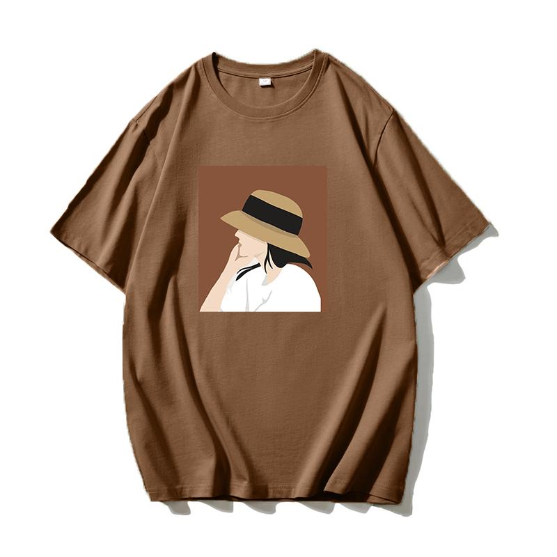 Shellsuning Summer 100% Cotton Soft Printed T-shirts Women 2023 New Fashion Simple O-neck Basic Harajuku Tees Casual Girl Top Female All-match Tops