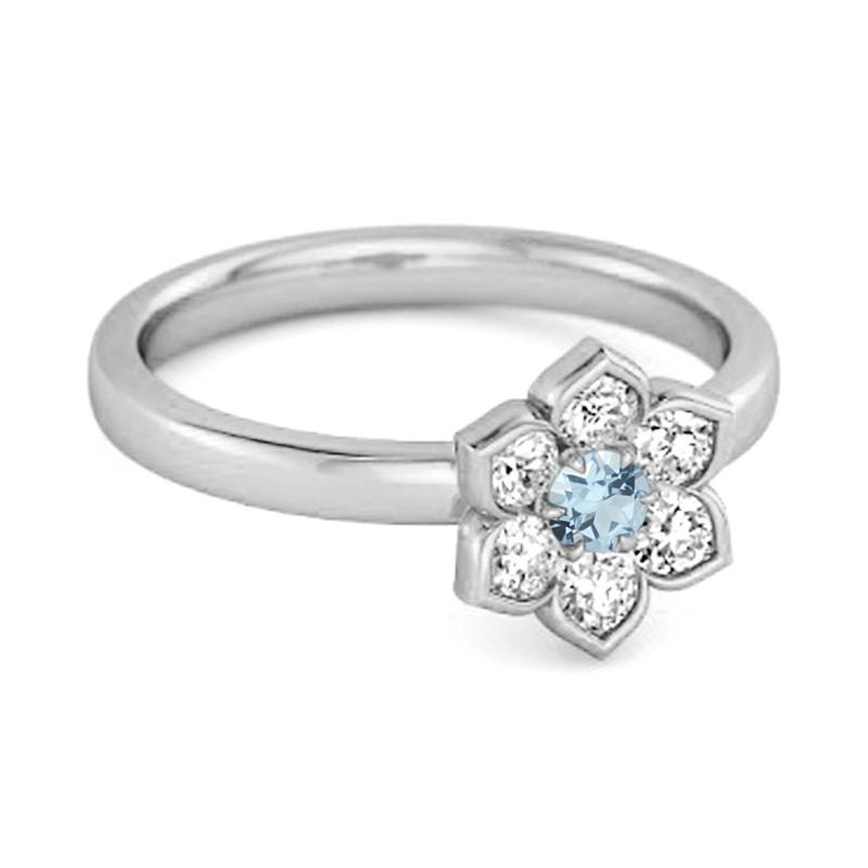 Blue Topaz Floral Cluster Ring - 925 Sterling Silver