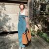 2025 Autumn Women's Salt-Washed Wide-Leg Denim Overalls - Age-Reducing Floor-Length Style