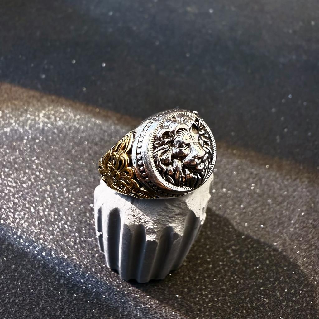 Retro Lion Golden Ivy Vine Adjustable Open Ring for Men Punk Gothic Edgy Copper Jewelry Bikers Accessories Male Charm Gift