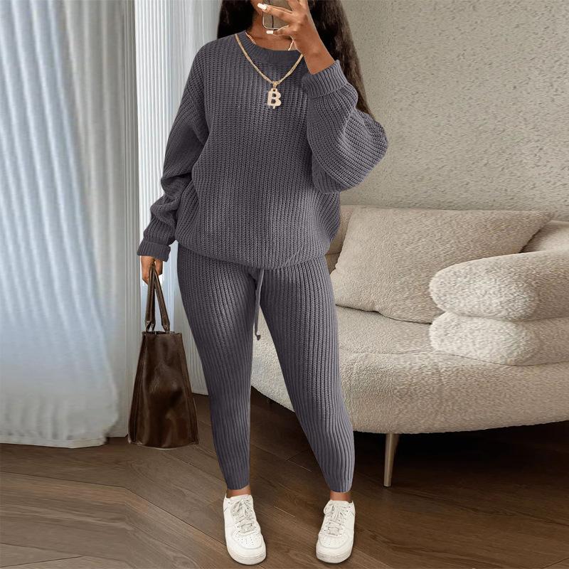Fashion Casual Knitted Suit Trousers Suit Women's Sweater Suit Plus Size