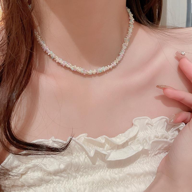 Summer Color Stars Beaded Pendant Necklace Female Sweet Small Fresh Clavicle Chain Vacation Style Niche Versatile Necklace