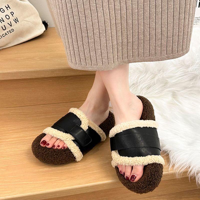 Retro erhöhte dicksohlige flauschige Hausschuhe für Damen-Outdoor-Bekleidung 2025 neue Herbst- und Wintermode vielseitige Mode Baumwollhausschuhe