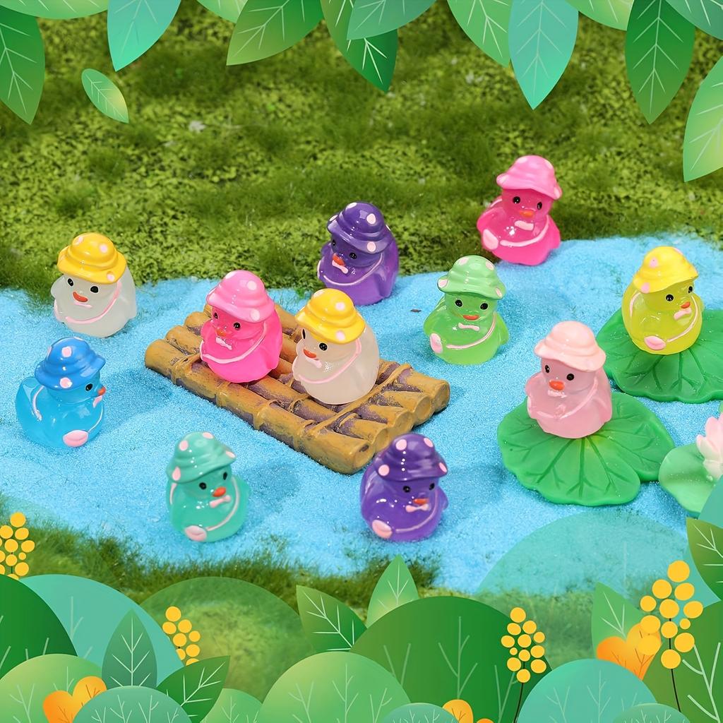 Glow-In-The-Dark 100/50Pcs Mini Resin Ducks With Hats Vibrant Multi-Colored Figures For Diy Crafts Cake Easter Micro Landscape Gardens Decor