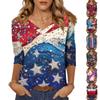 Women's Tops Three-quarter Sleeve Shirt V-neck Loose Casual Shirt Print T-shirt