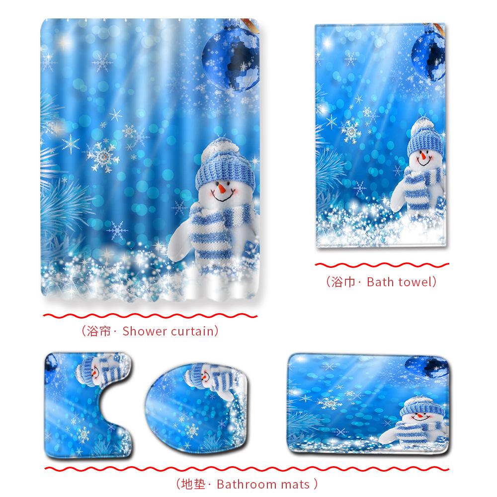 Christmas Bathroom Shower Curtain Bath Towel Floor Mat Five-Piece Set Bathroom Toilet Carpet Shower Foot Mat