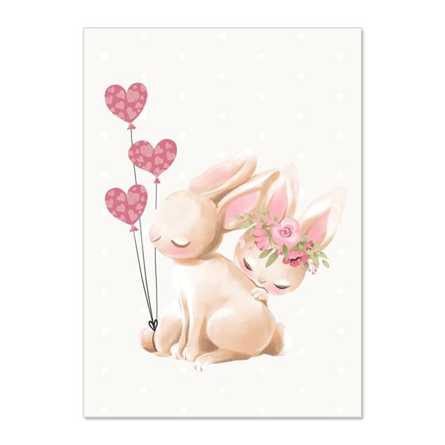 Cartoon Cute Bunny Holding Flowers Moon Love Baby Posters And Prints Wall Art Canvas Painting Wall Pictures Kids Room Décor No Frame