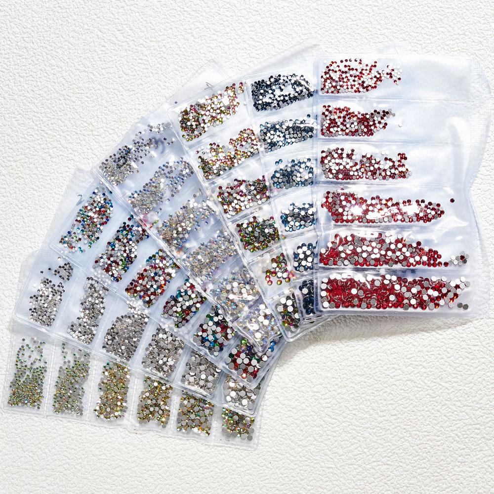 SS3-SS10 Colorful Glass Nail Rhinestones Multicolor Flat Back Crystal Strass Shiny Nail Art Gems Manicure Nails Art Decorations