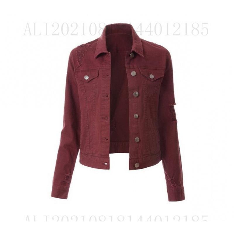 

Женский приталенный джинсовый топ с рваными деталями M красный