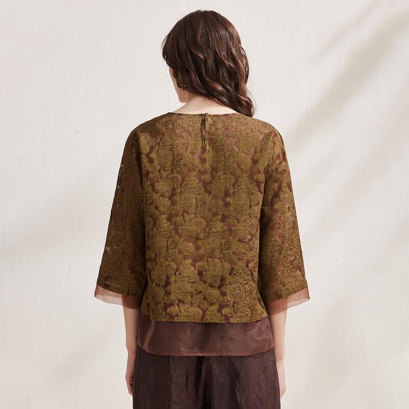 Zhaojun Women's New Chinese Style Mulberry Silk 3/4 Sleeve Top