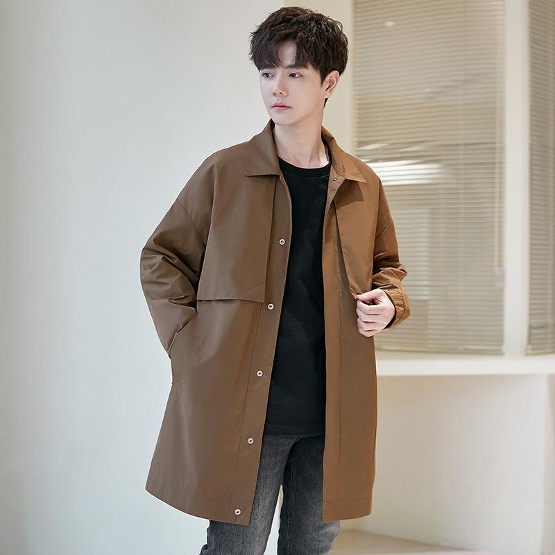 Trench Coat Men's Medium and Long Spring and Autumn Coat Trendy Korean Version Loose Casual High-end Coat