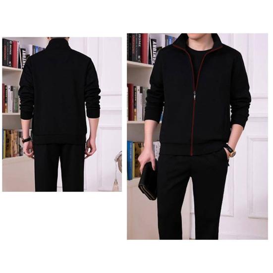 1 Set Jacket Pants Set Solid Color Zipper Autumn Winter Ribbed Cuff Coat Drawstring Pants for Daily Wear