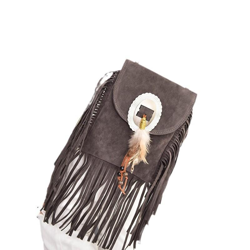 Bohemian Feather Tassel Shoulder Bag With Polyester Lining For Casual Outings