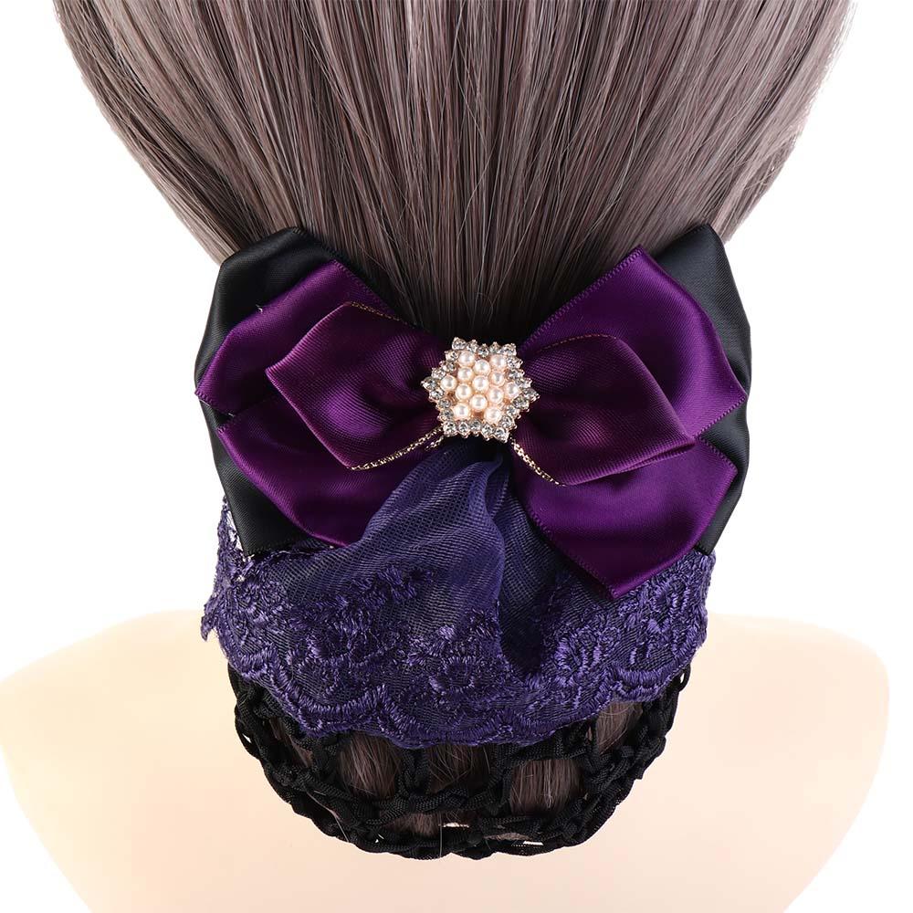 Rhinestone Bowknot Spring Clip Ribbon Nurse Hair Clip Elegant Bun Snood  Girls