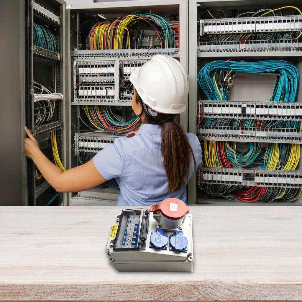 Outdoor Waterproof Distribution Box with Robust Design and Multiple Sockets for Construction Site Applications