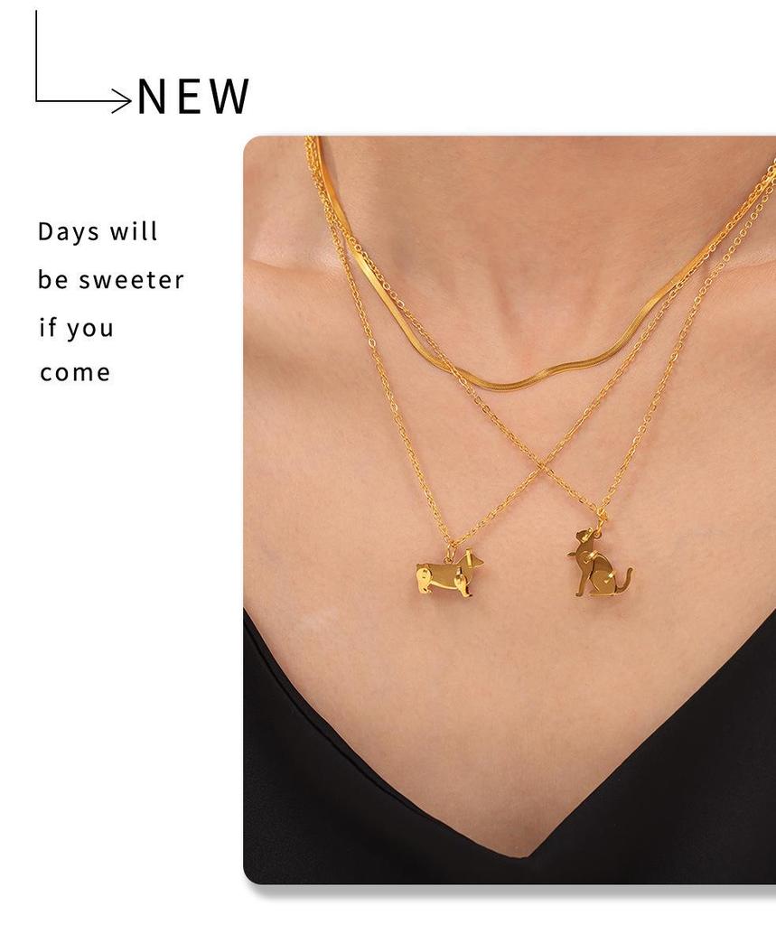 18k Gold-Plated European Style Animal Pendant Necklace – Titanium Steel, Versatile, Fashion Jewelry for Women.