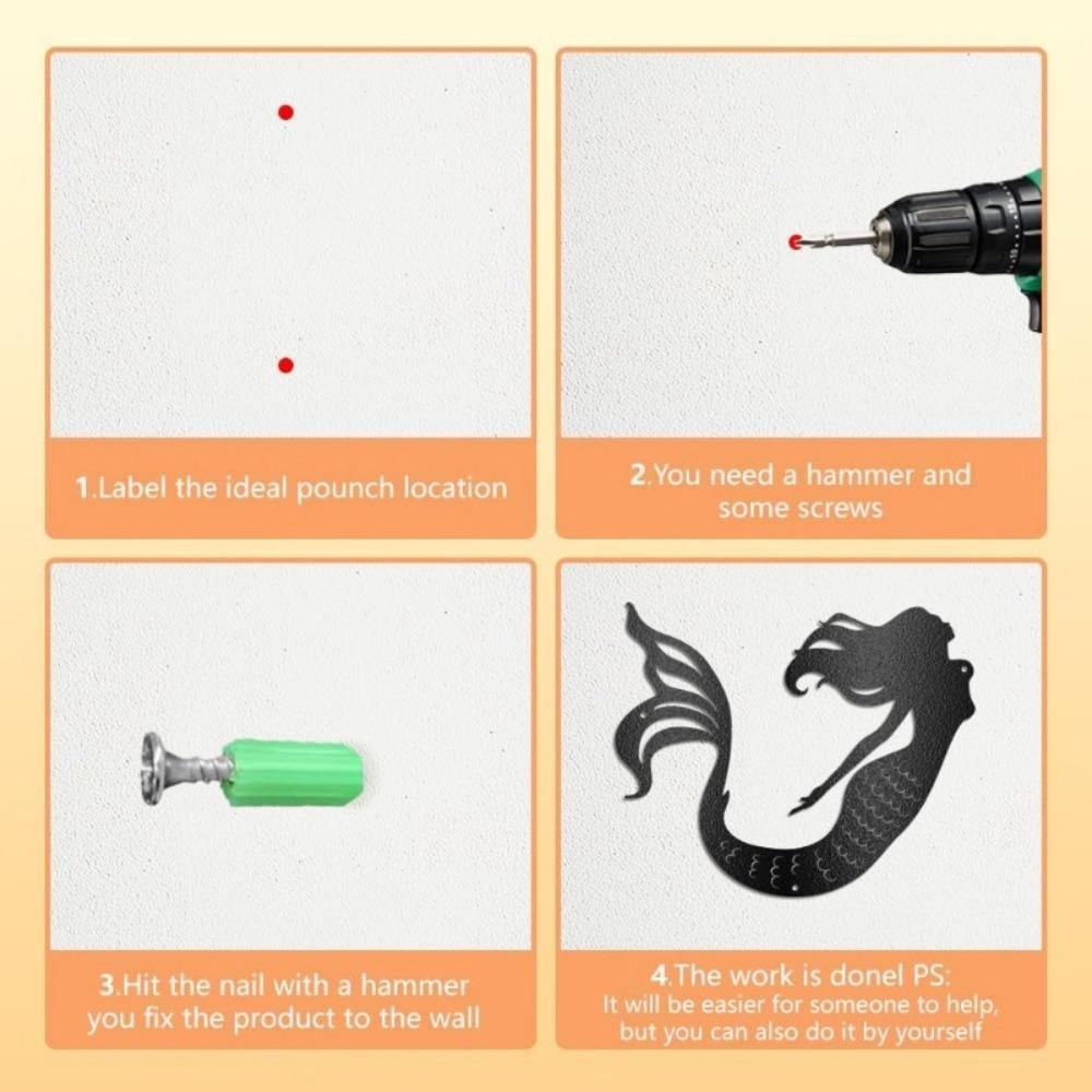 Wrought Iron Mermaid Wall Art Sculpture 11.8x9.6 Inch Fantasy Animal Decor for Living Room Home Bedroom Kitchen