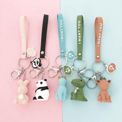 Cartoon Animal Geometry Keychain Car Ornaments Auto Interior Rabbit Dog Koala Fox Doll Key Ring Bag Trunk Decorations