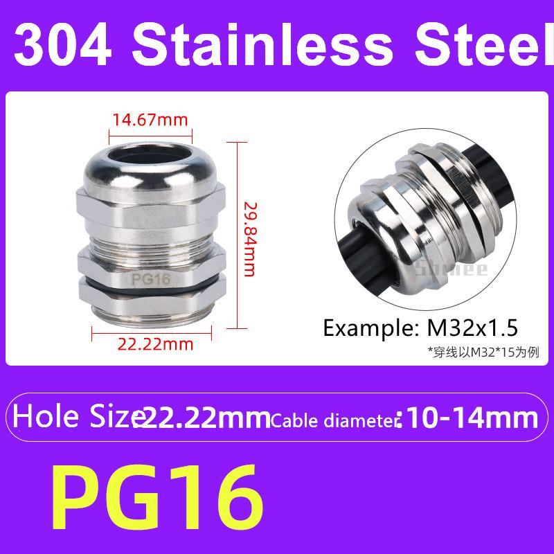 1Pcs Waterproof Cable Gland 304 Stainless Steel Glands IP68 PG7 PG9 Metal Joint PG13.5 PG16 Cable Fixing Seal Joint Fit 3-52mm