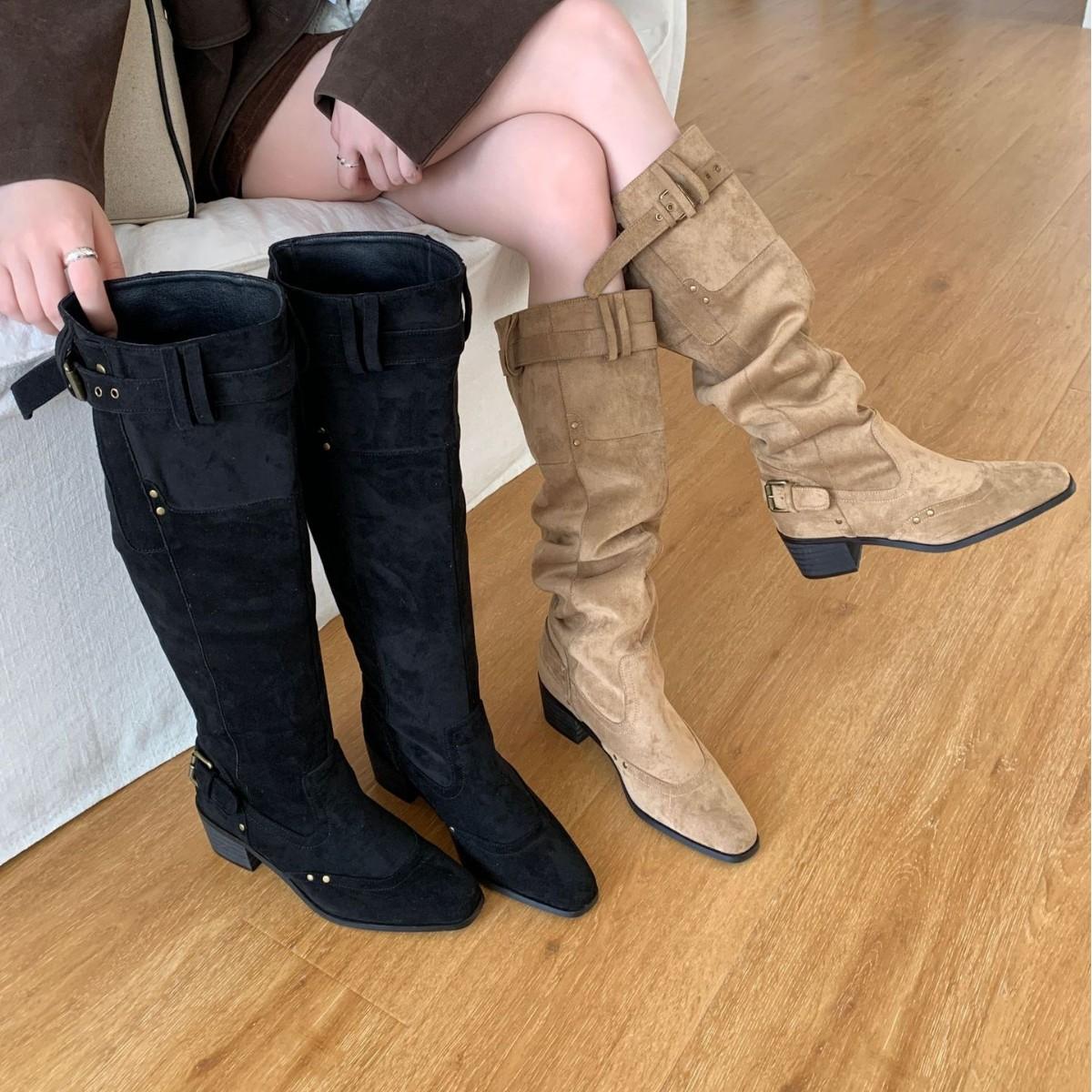 

Осенью 2025 года новые матовые комбинированные туфли на толстой подошве для верхней одежды украшены гравировкой Boken, модная женская обувь для верхней одежды. 39