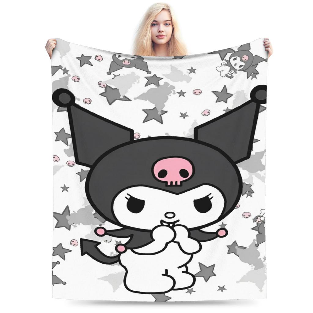 Cartoon Cool Cute Kuromi Fleece Throw Blanket Blanket for Home Outdoor Super Soft Bed Rug