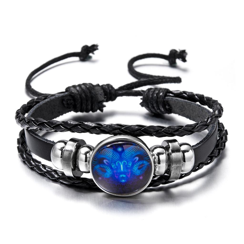 12 Constellation Zodiac Sign Charm Luminous Bracelets Men Women Vintage Multilayer Wrap Leather Bracelet Bangle Birthday Gift