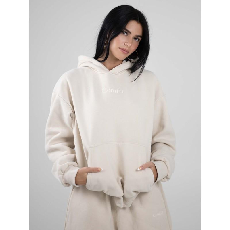 Comfrt Solid Embroidered Fleece Oversize Hoodie Sweatpants Set Casual Couple Outfit