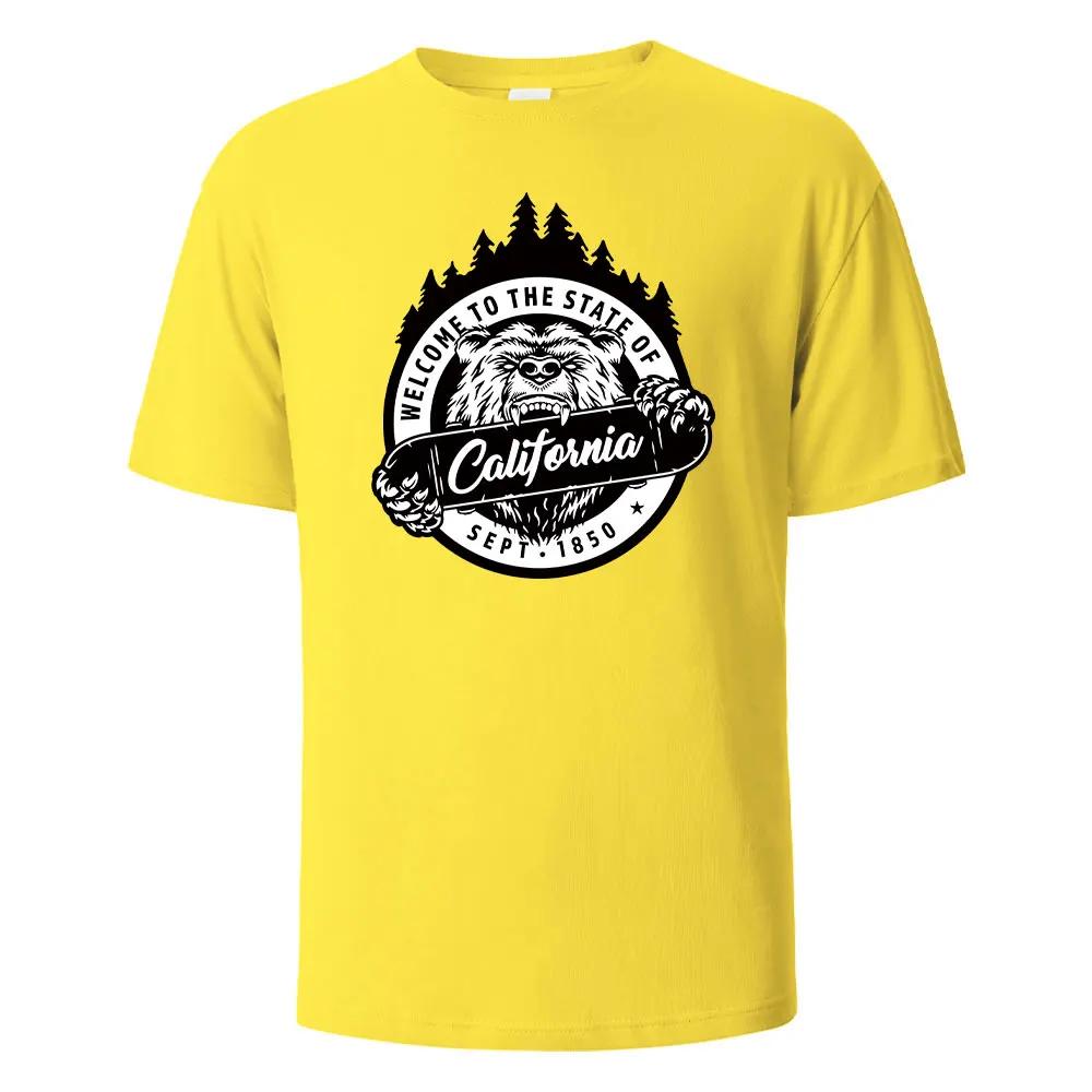 

Мужская футболка с принтом California 100% хлопок, топы для мужчин и женщин, летние дышащие футболки с короткими рукавами и круглым вырезом, базовые футболки для мужчин, одежда XXXXXL жёлтый