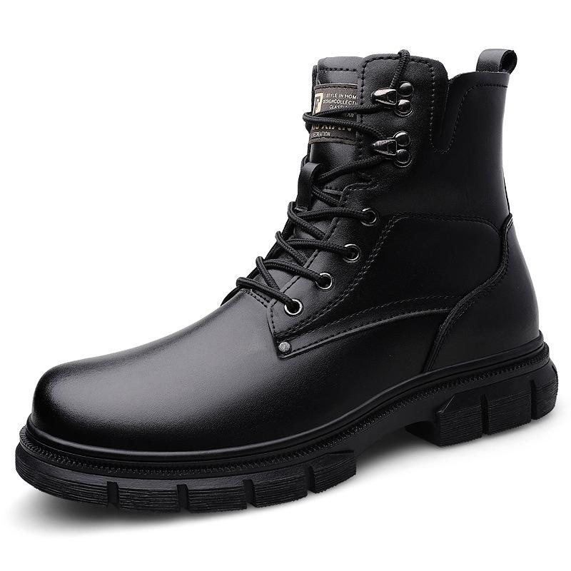 Fleece Martin Boots High-top Men's Shoes 2025 New Winter Real Cowhide Medium-help Tooling Boots Thick-soled Heightening Leather Boots
