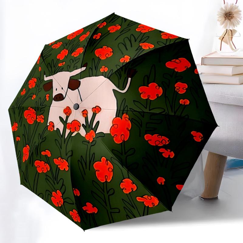 1 Stück Kuhblumen Automatisches Öffnen/Schließen Regenschirm mit Ein-Knopf-Bedienung, Winddichtes Design Leichter Tragbarer Regenschirm für Damen & Herren6037