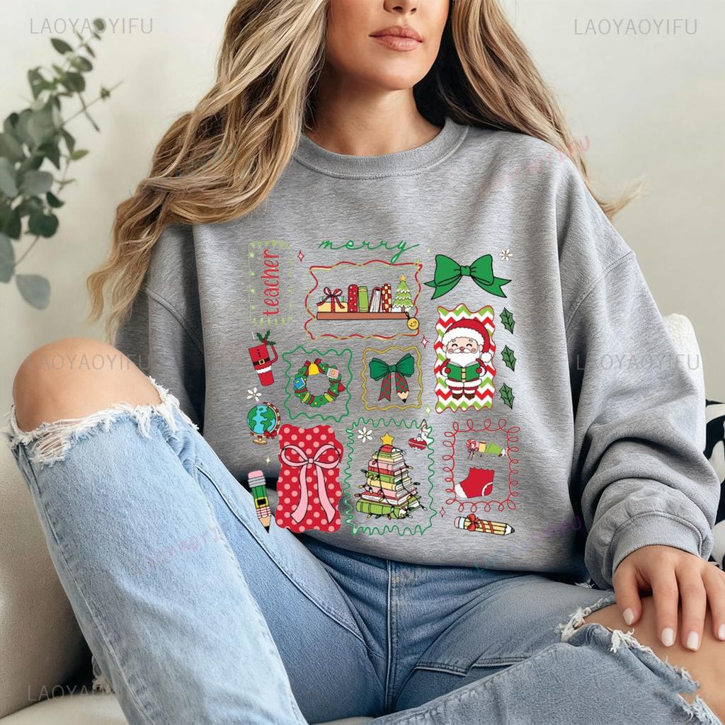 Merry Teacher Christmas Teacher Coquette Comfortable New in Hoodies & Sweatshirts Essentials Vintage Classic Fashion Streetwear