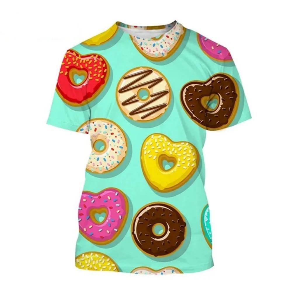 Donuts Food 3D Print Kids Short Sleeve Tee Round Neck Graphic Top Daily Outdoor Wear For Boys Girls