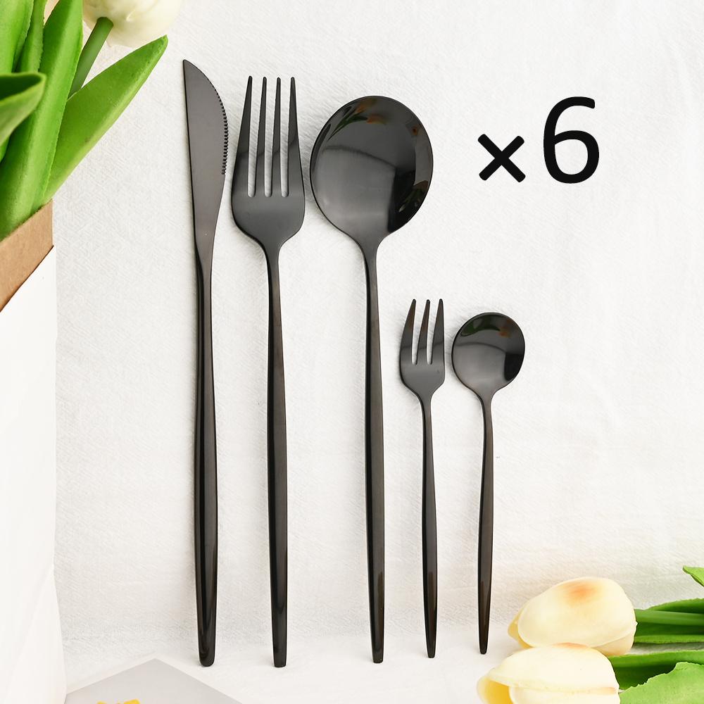 6People Gold Cutlery Set Mirror Stainless Steel Dinnerware Set Knife Cake Fork Tea Spoon Silverware Flatware Party Western Kitchen Tableware